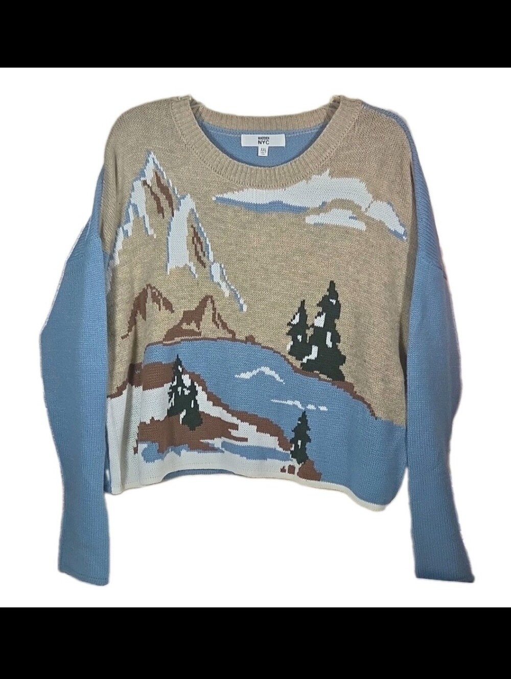Scenic Intarsia Crewneck Sweater - Blue & Tan